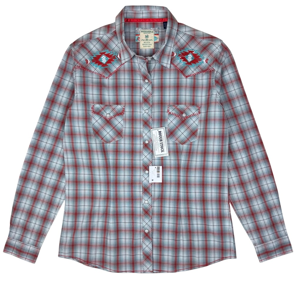 NWT Panhandle Rough Stock Western Shirt Plaid Embroidered Snap Womens M Cowgirl